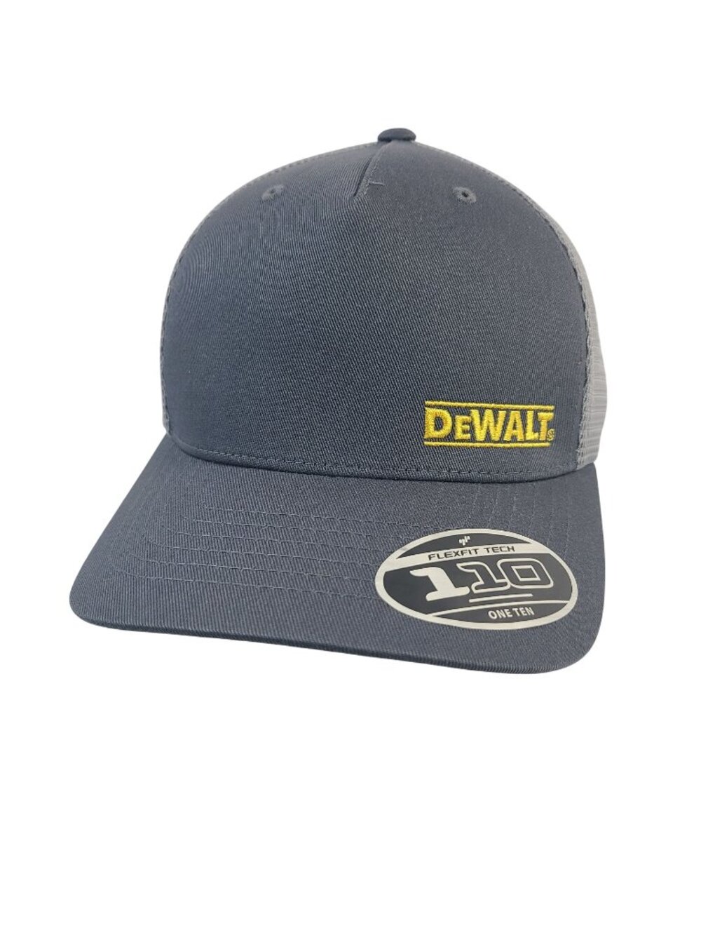 DeWalt Mens Gray & Yellow Trucker Hat With Flexfit Design Snapback Closure And M